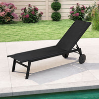 Patio Chaise Lounge Chair with Wheels and 6-Level Adjustable Backrest-Black