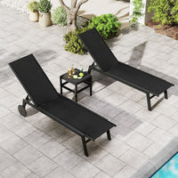 Patio Chaise Lounge Chair with Wheels and 6-Level Adjustable Backrest-Black