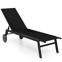 Patio Chaise Lounge Chair with Wheels and 6-Level Adjustable Backrest-Black