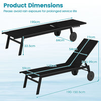 Patio Chaise Lounge Chair with Wheels and 6-Level Adjustable Backrest-Black