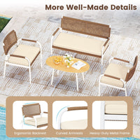 Patio Furniture Set with Soft Seat Cushions and Tempered Glass Table