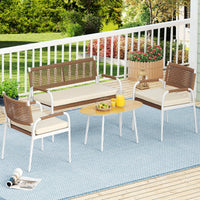 Patio Furniture Set with Soft Seat Cushions and Tempered Glass Table