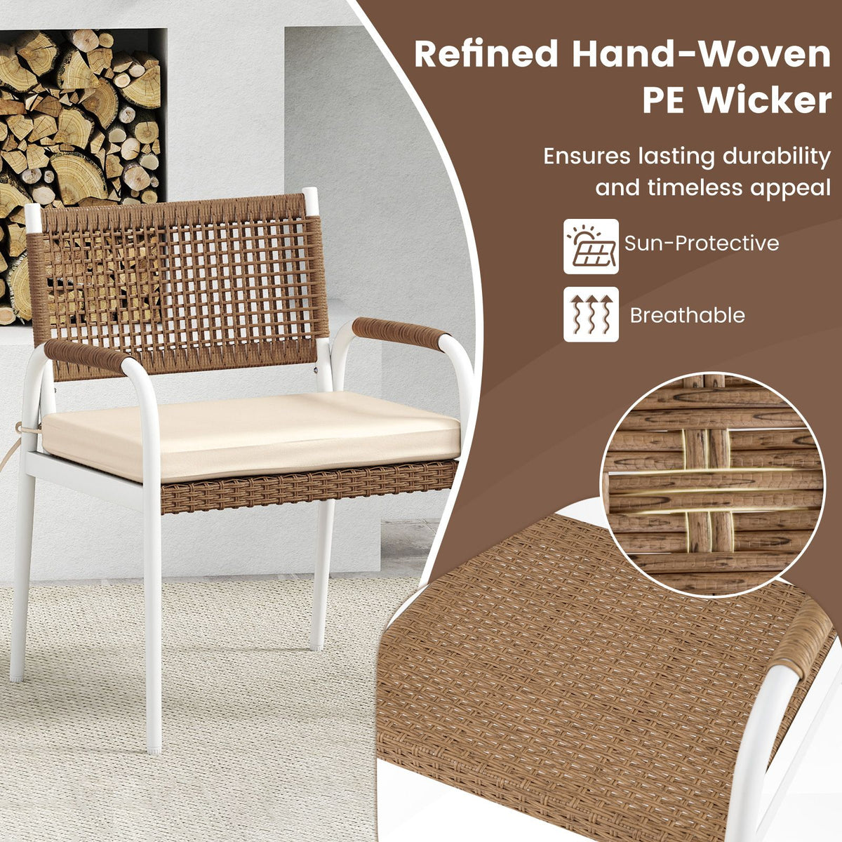 Patio Furniture Set with Soft Seat Cushions and Tempered Glass Table