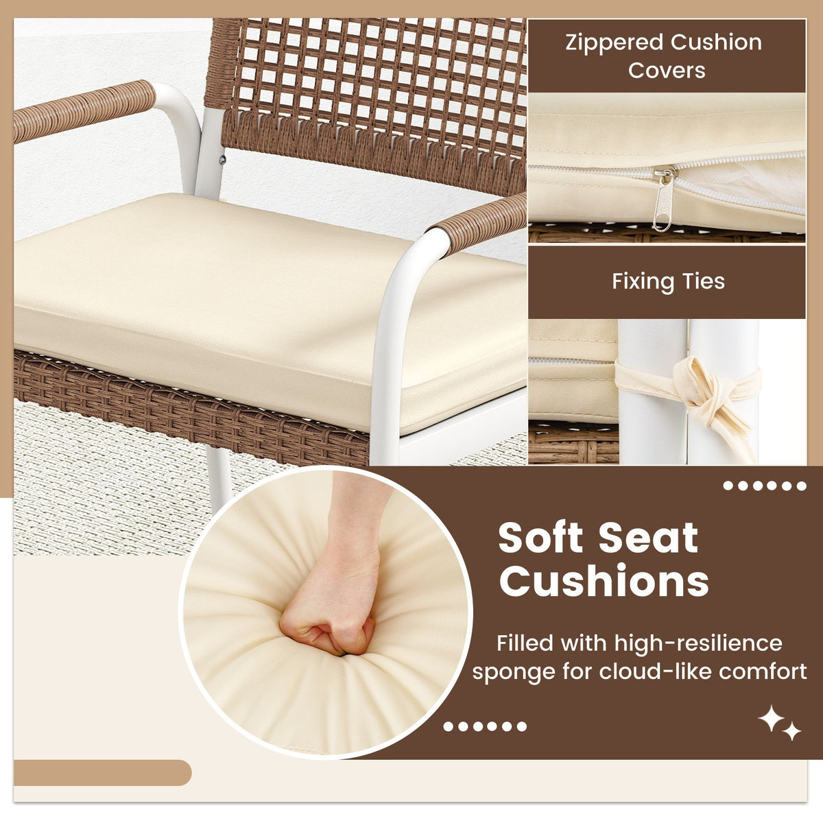 Patio Furniture Set with Soft Seat Cushions and Tempered Glass Table