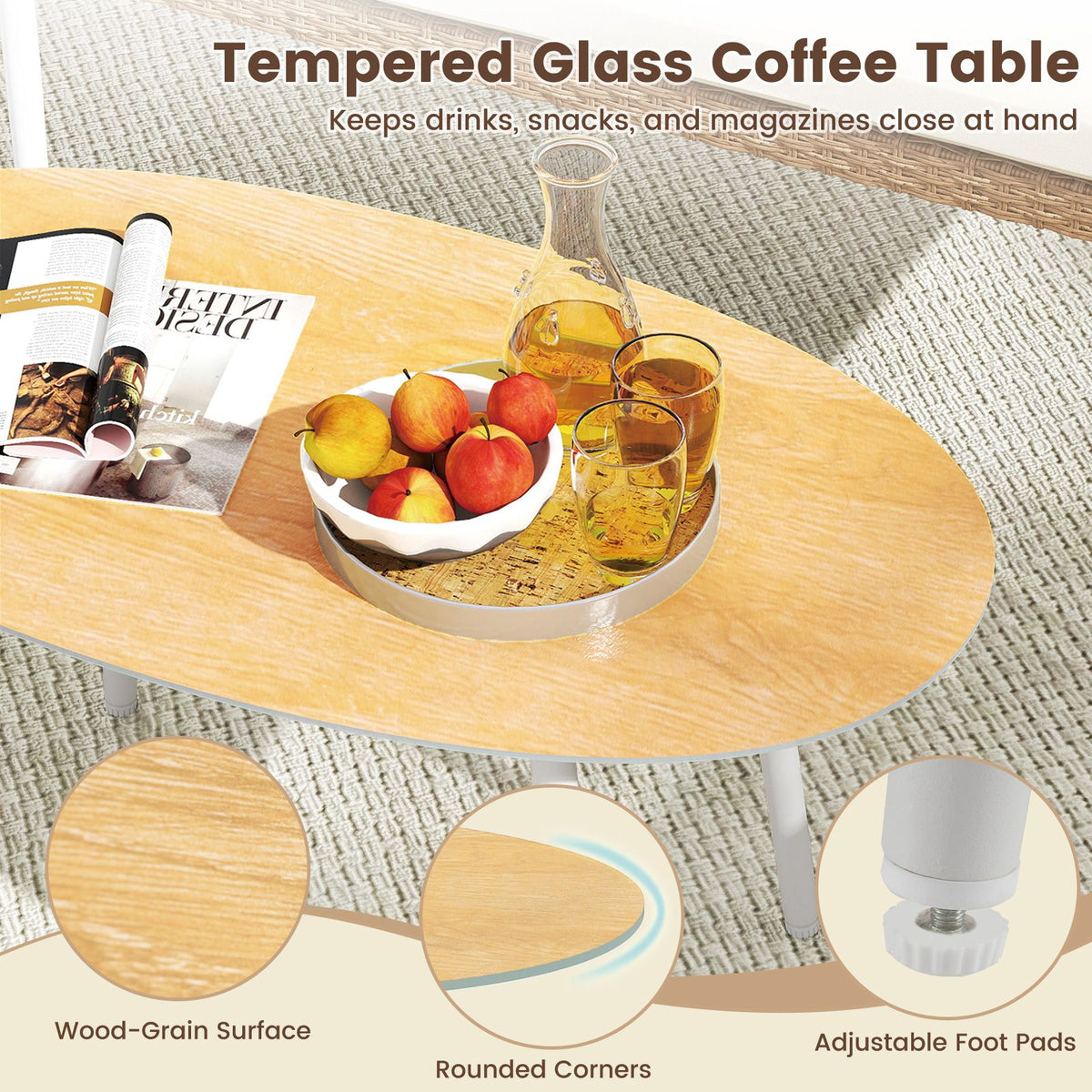 Patio Furniture Set with Soft Seat Cushions and Tempered Glass Table