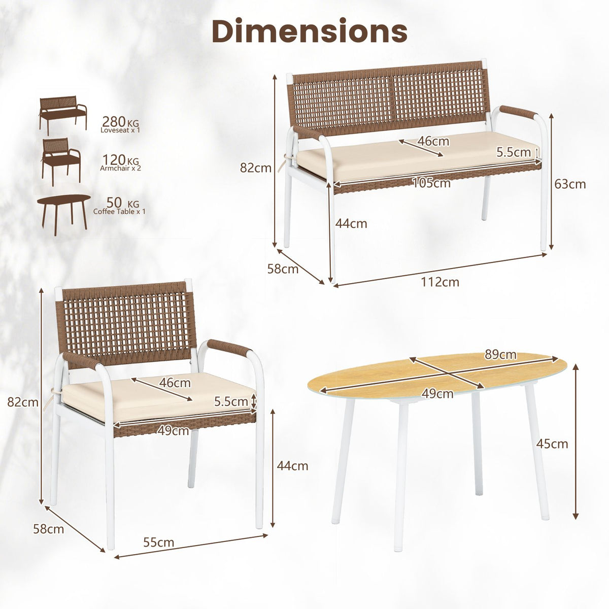 Patio Furniture Set with Soft Seat Cushions and Tempered Glass Table