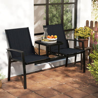 Patio Loveseat with Built-in Table and Heavy Duty Metal Frame