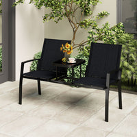 Patio Loveseat with Built-in Table and Heavy Duty Metal Frame