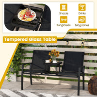 Patio Loveseat with Built-in Table and Heavy Duty Metal Frame