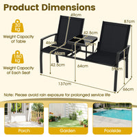 Patio Loveseat with Built-in Table and Heavy Duty Metal Frame