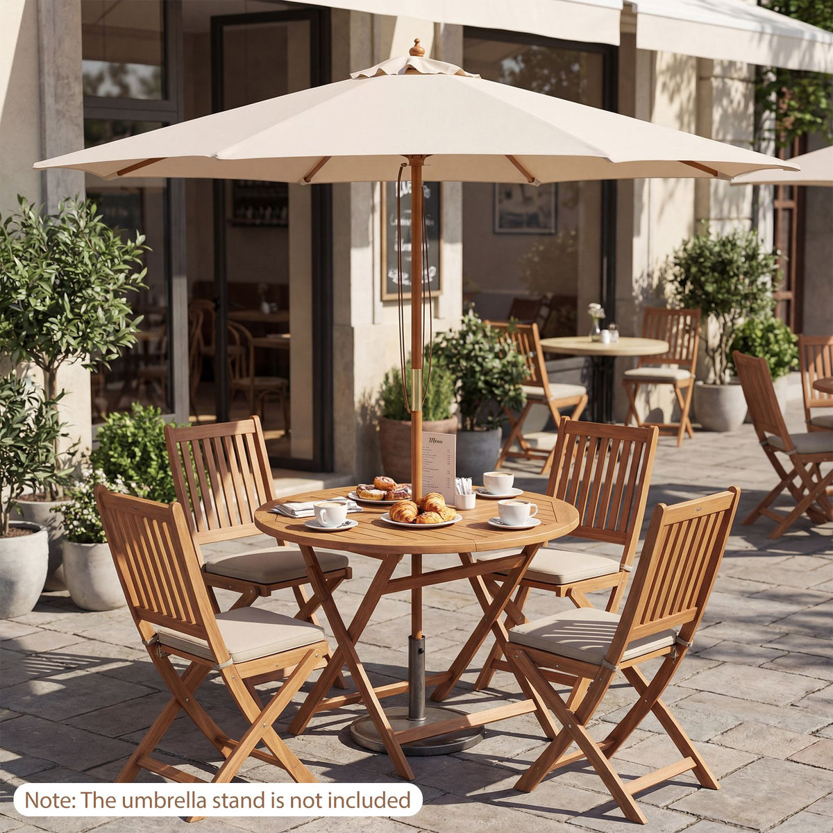 Patio Sunshade Umbrella with Pulley Lift and Bamboo Ribs