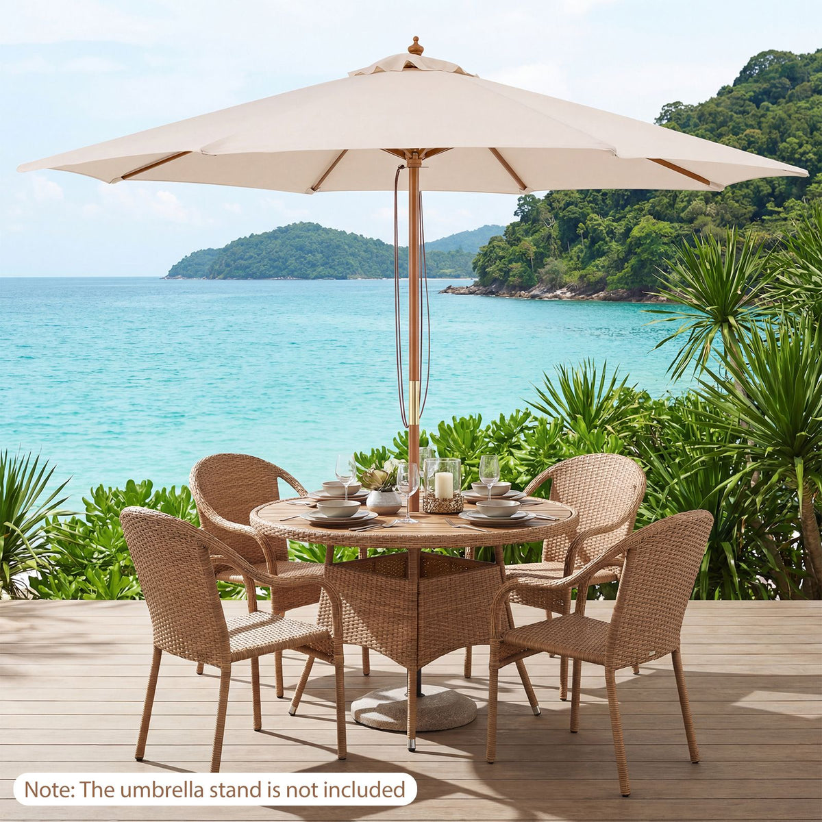 Patio Sunshade Umbrella with Pulley Lift and Bamboo Ribs