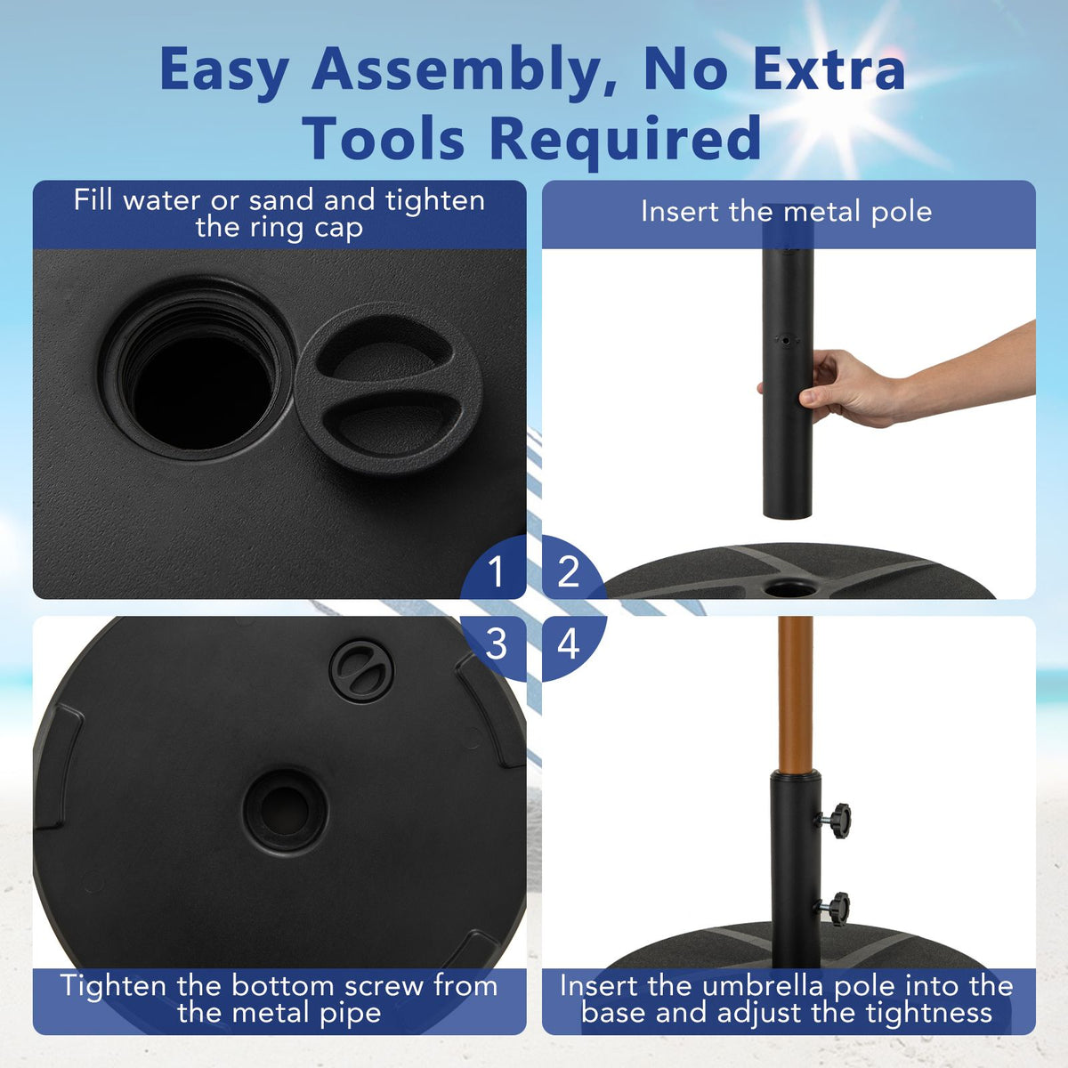 Patio Umbrella Base 40kg Capacity Water and Sand Fillable Umbrella Stand