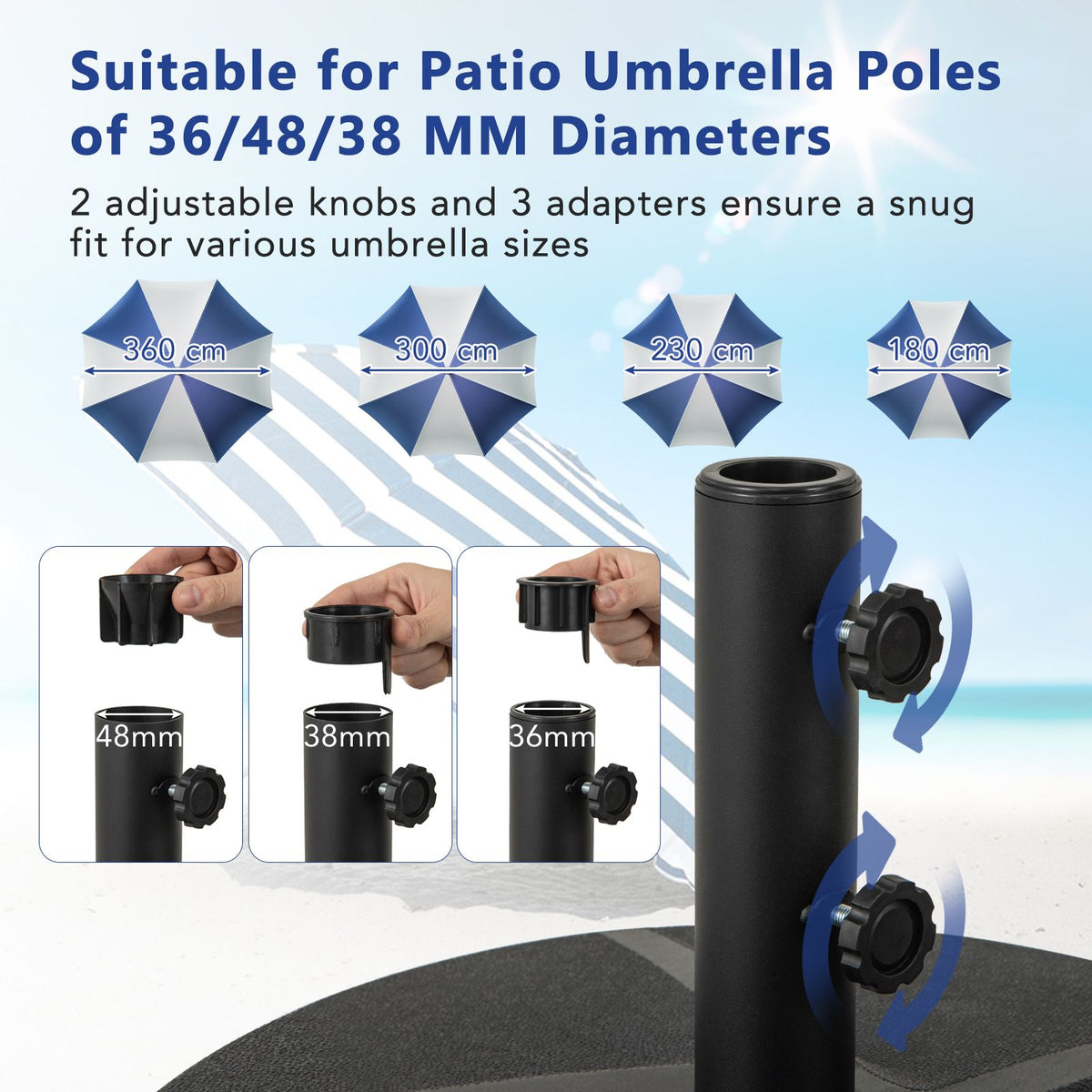 Patio Umbrella Base 40kg Capacity Water and Sand Fillable Umbrella Stand