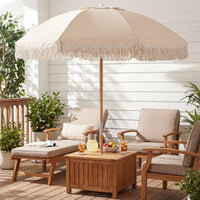 Wood Pole Market Umbrella with 8 Ribs Air Vent for Yard or Poolside