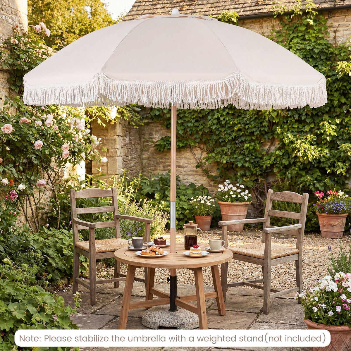 Wood Pole Market Umbrella with 8 Ribs Air Vent for Yard or Poolside