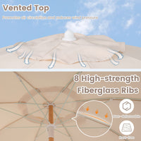 Wood Pole Market Umbrella with 8 Ribs Air Vent for Yard or Poolside