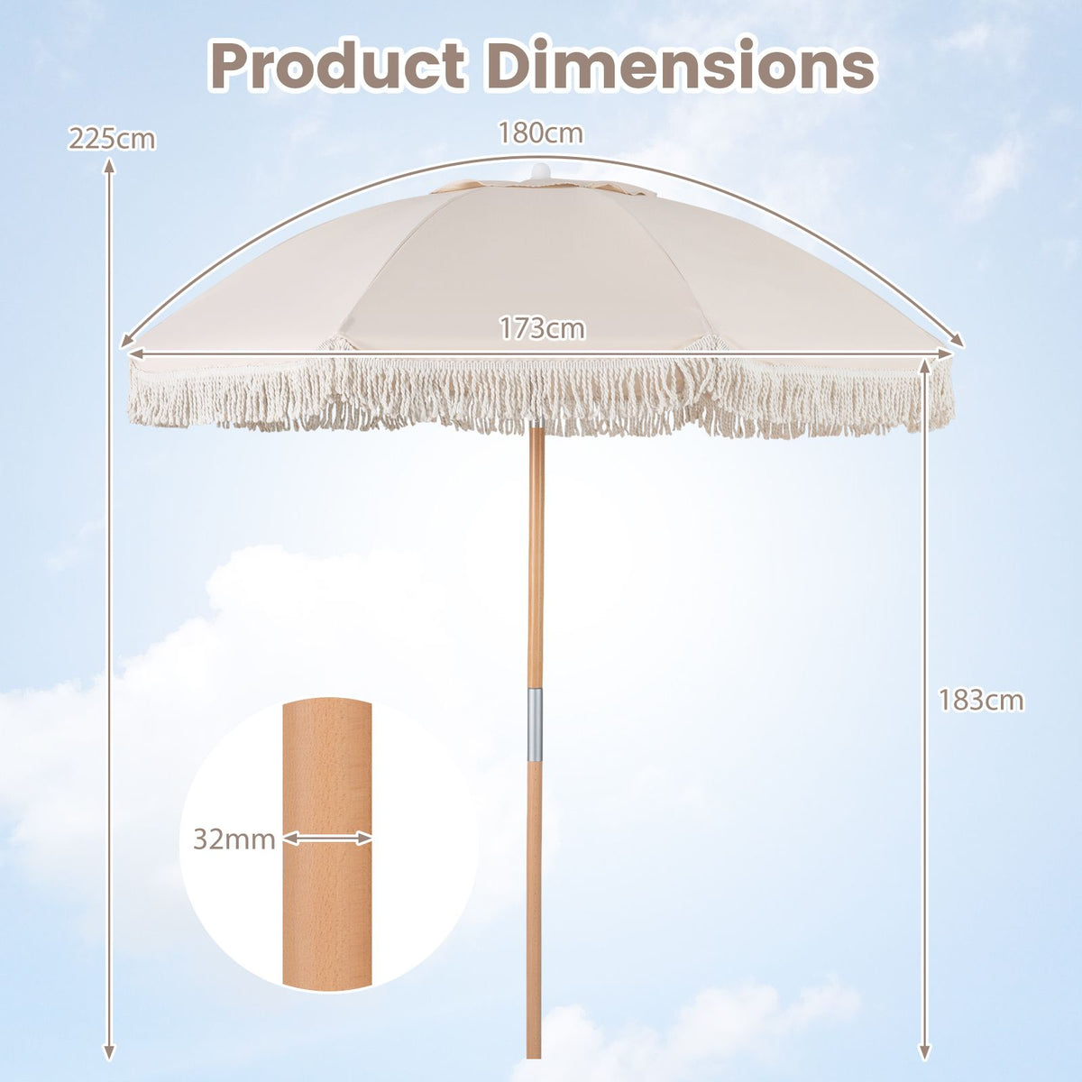 Wood Pole Market Umbrella with 8 Ribs Air Vent for Yard or Poolside