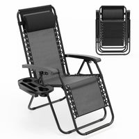 Patio Zero Gravity Lounge Chair with Cup Holder & Removable Pillow
