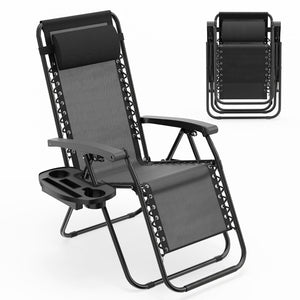 Patio Zero Gravity Lounge Chair with Cup Holder & Removable Pillow