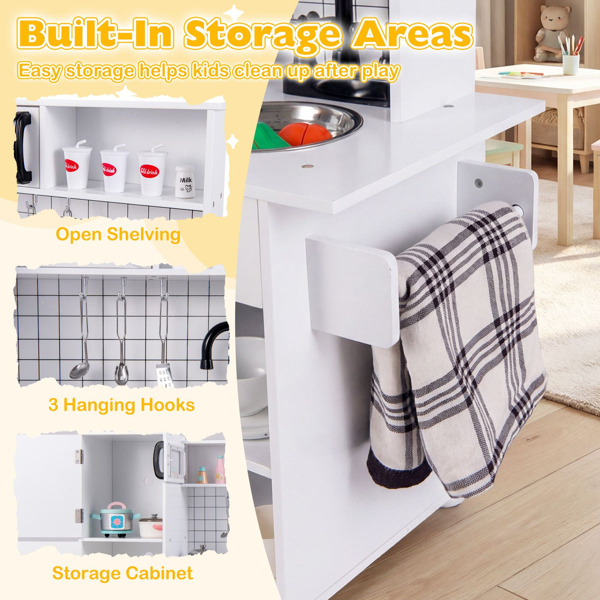 Play Kitchen for Kids Wooden Kids Play Kitchen with Water Dispenser