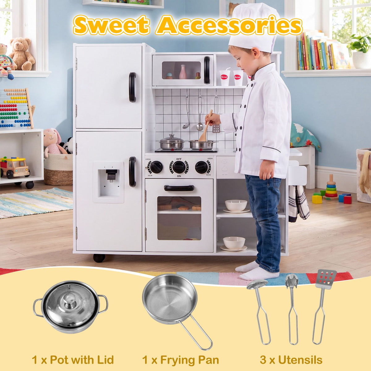 Play Kitchen for Kids Wooden Kids Play Kitchen with Water Dispenser
