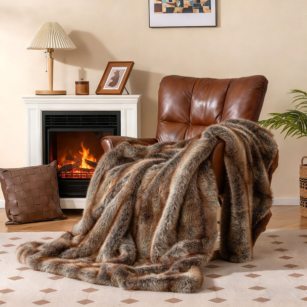 780GSM Soft Plush Fuzzy Luxury Faux Fox Fur Blanket for Bed Sofa