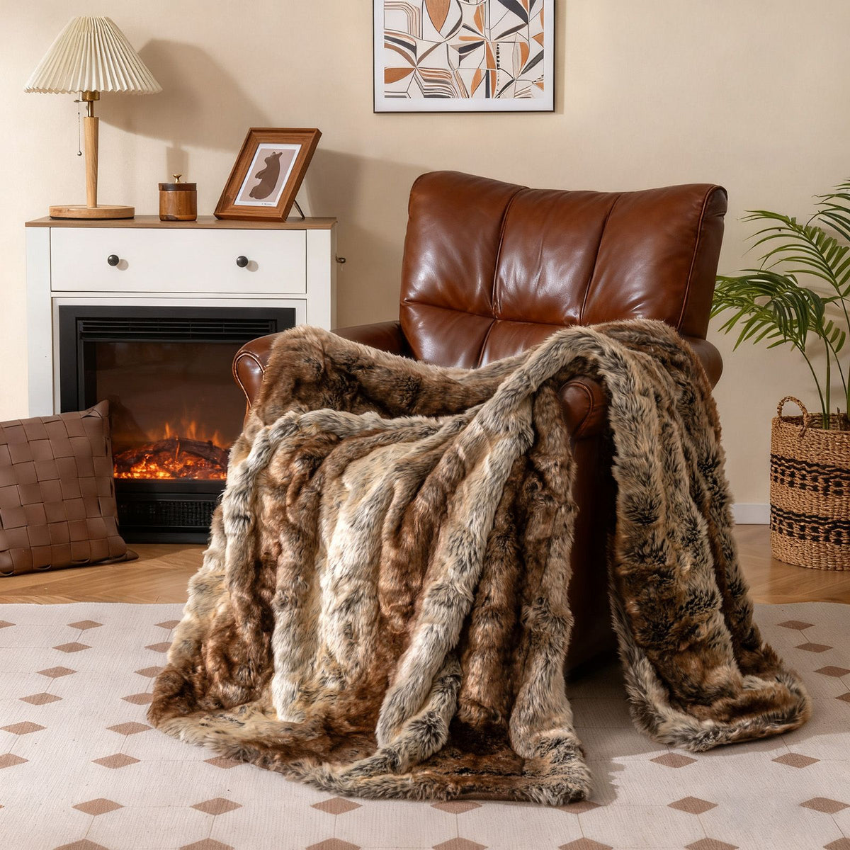 760GSM Soft Plush Fuzzy Luxury Faux Raccoon Fur Blanket for Bed