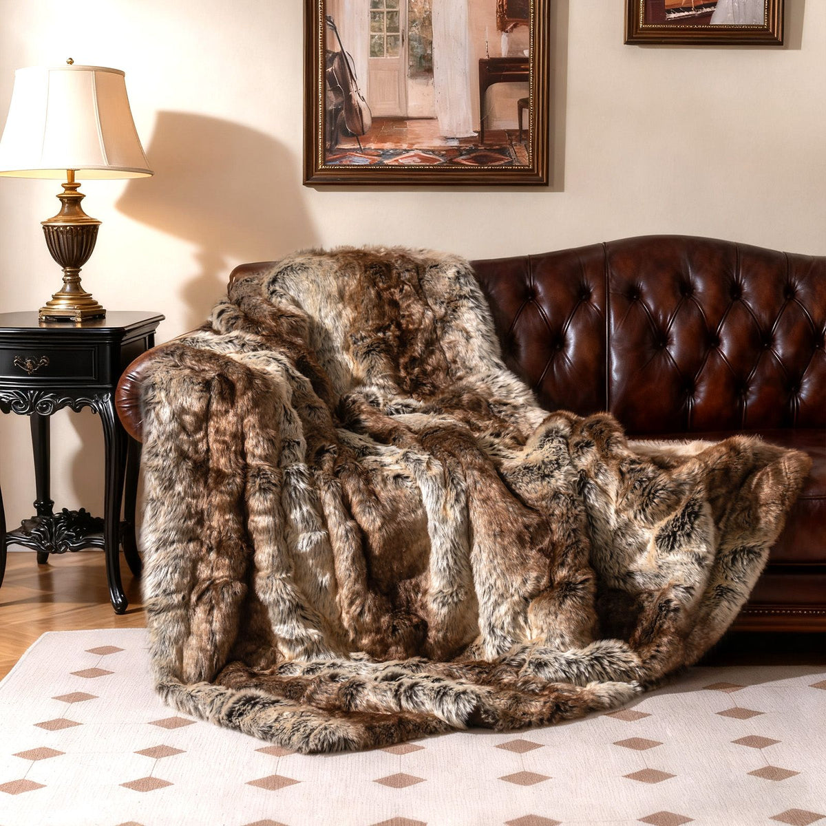 760GSM Soft Plush Fuzzy Luxury Faux Raccoon Fur Blanket for Bed