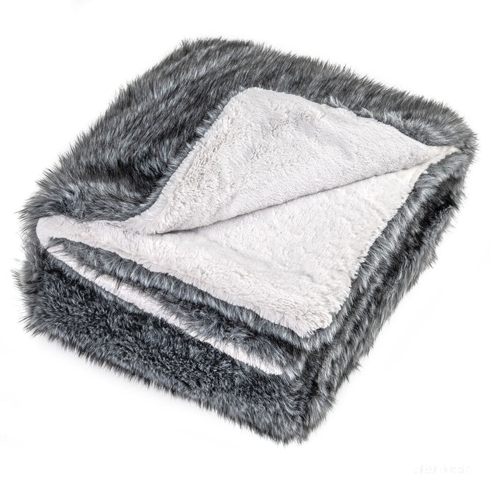 740GSM Soft Plush Fuzzy Luxury Faux Wolf Fur Blanket for Bed