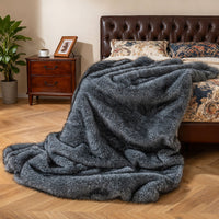 740GSM Soft Plush Fuzzy Luxury Faux Wolf Fur Blanket for Bed