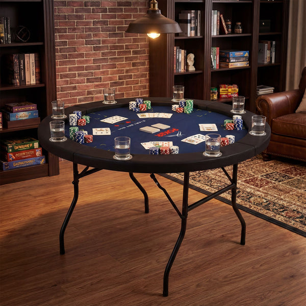 8 Player Foldable Poker Table with Metal Legs and 8 Cup Holders