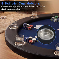 8 Player Foldable Poker Table with Metal Legs and 8 Cup Holders