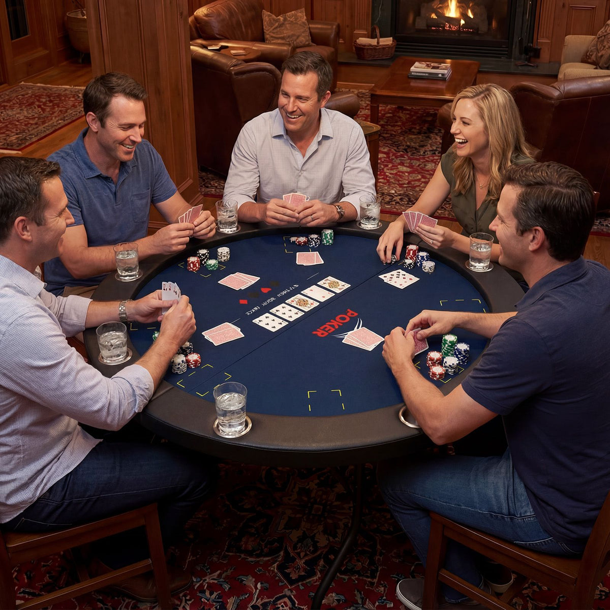 8 Player Foldable Poker Table with Metal Legs and 8 Cup Holders