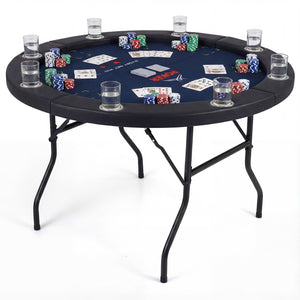 8 Player Foldable Poker Table with Metal Legs and 8 Cup Holders