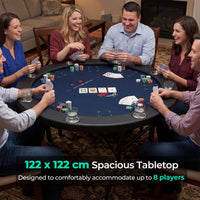 8 Player Foldable Poker Table with Metal Legs and 8 Cup Holders
