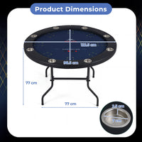 8 Player Foldable Poker Table with Metal Legs and 8 Cup Holders