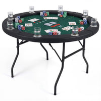 8 Player Foldable Poker Table with Metal Legs and 8 Cup Holders