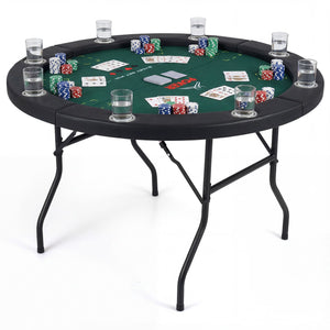 8 Player Foldable Poker Table with Metal Legs and 8 Cup Holders