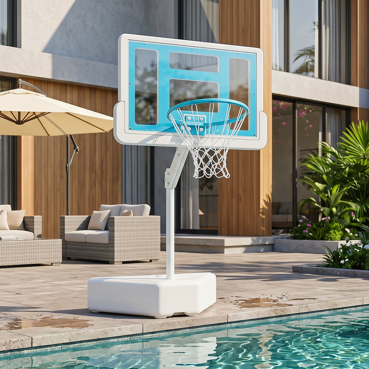 Swimming Pool Goal with Adjustable Height Backboard and Filled Base