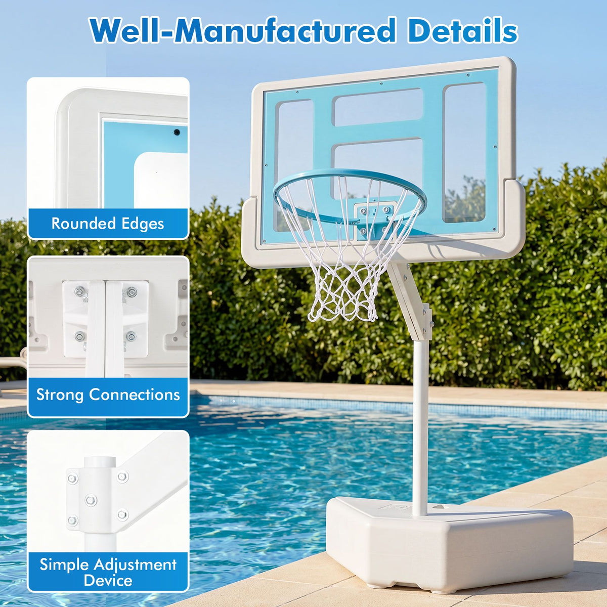 Swimming Pool Goal with Adjustable Height Backboard and Filled Base