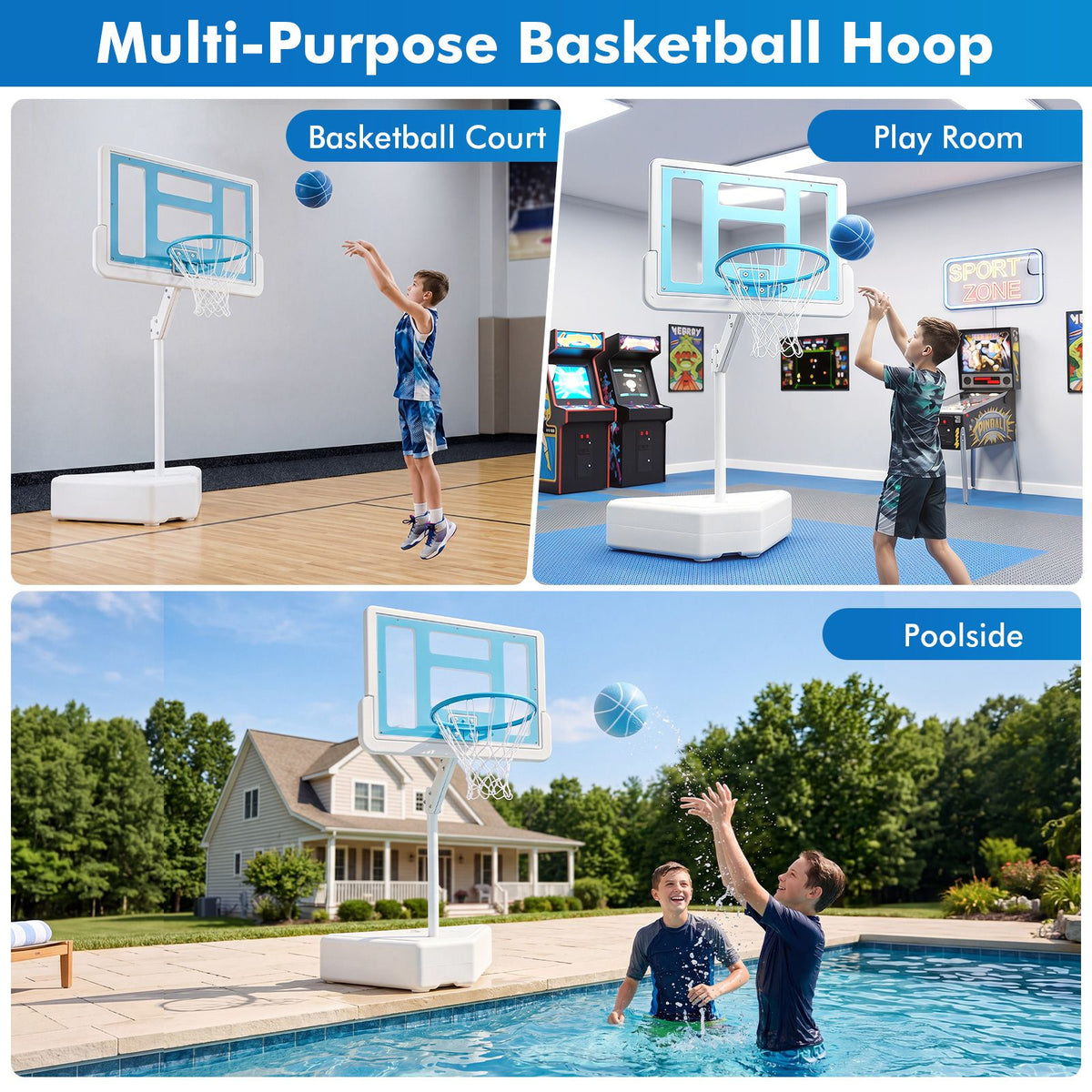 Swimming Pool Goal with Adjustable Height Backboard and Filled Base