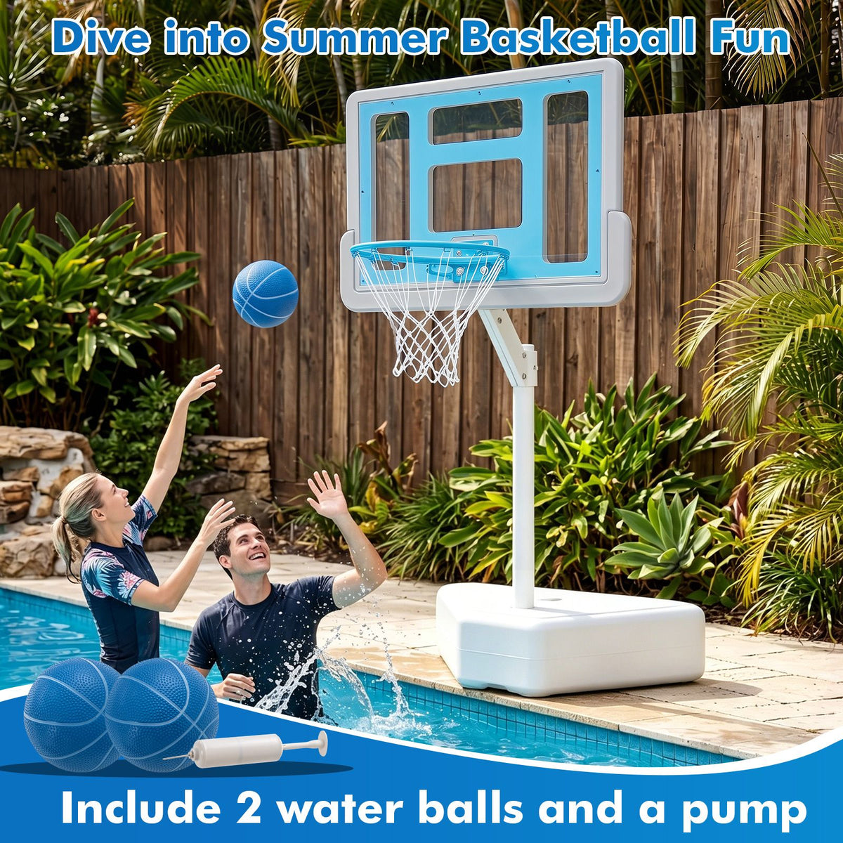 Swimming Pool Goal with Adjustable Height Backboard and Filled Base