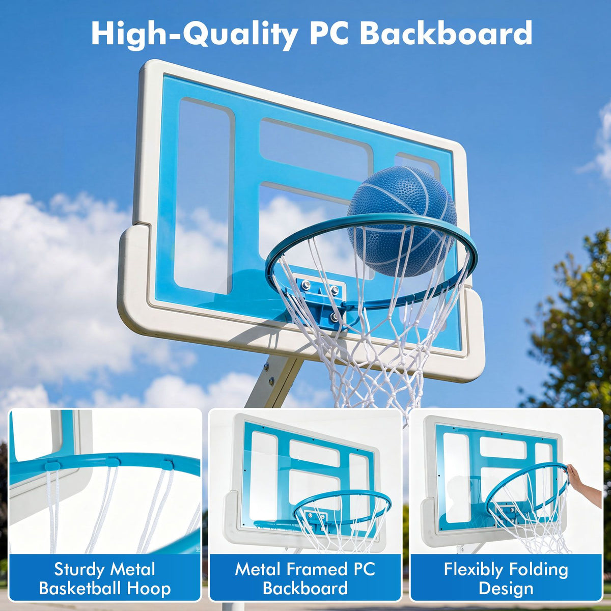 Swimming Pool Goal with Adjustable Height Backboard and Filled Base