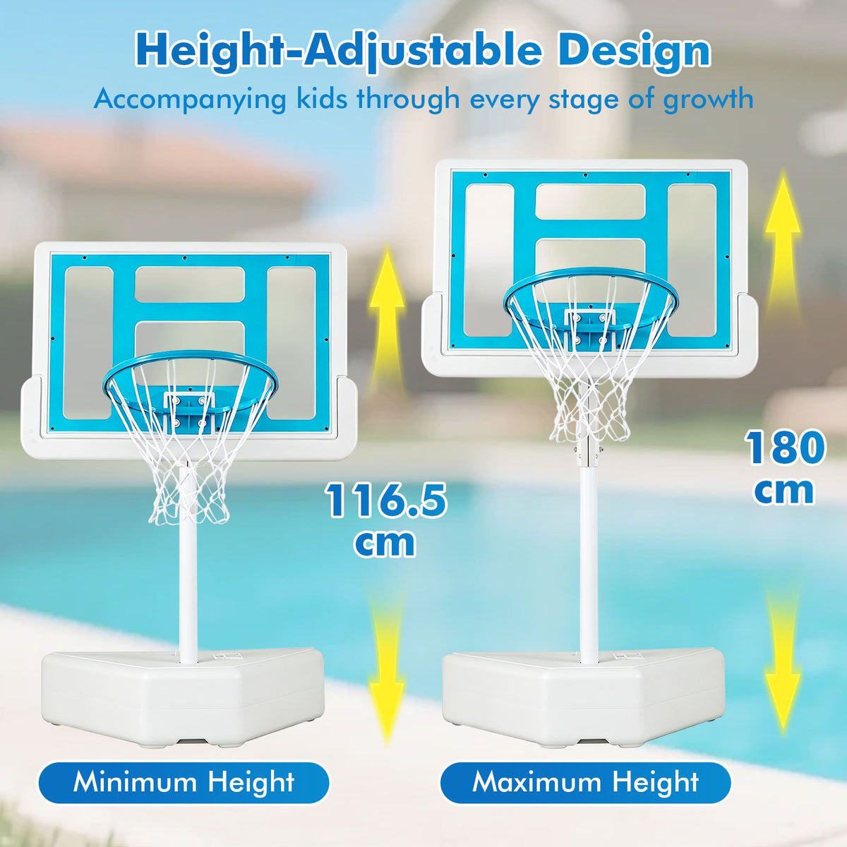 Swimming Pool Goal with Adjustable Height Backboard and Filled Base