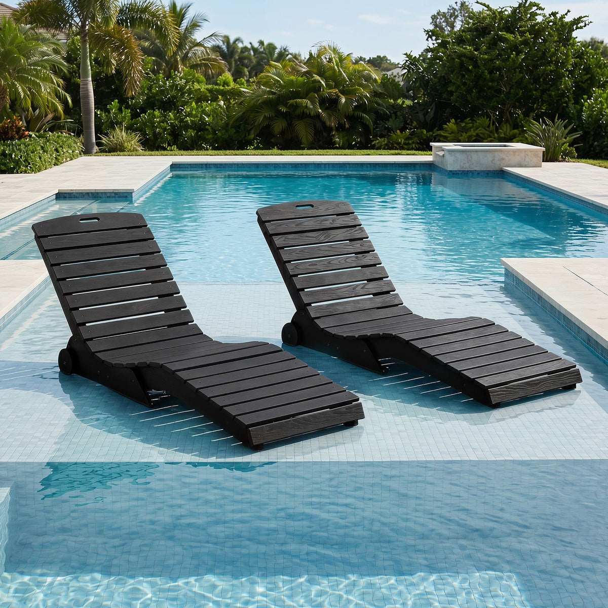 Ergonomic Pool Lounger with Wheels Anti-Float for Shallow Water Use