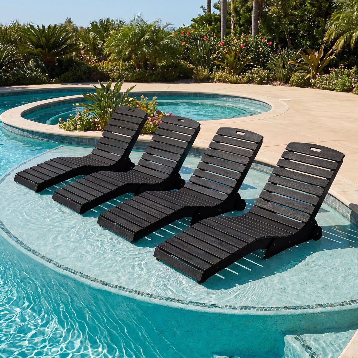 Ergonomic Pool Lounger with Wheels Anti-Float for Shallow Water Use