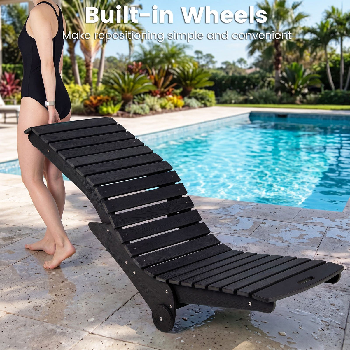 Ergonomic Pool Lounger with Wheels Anti-Float for Shallow Water Use