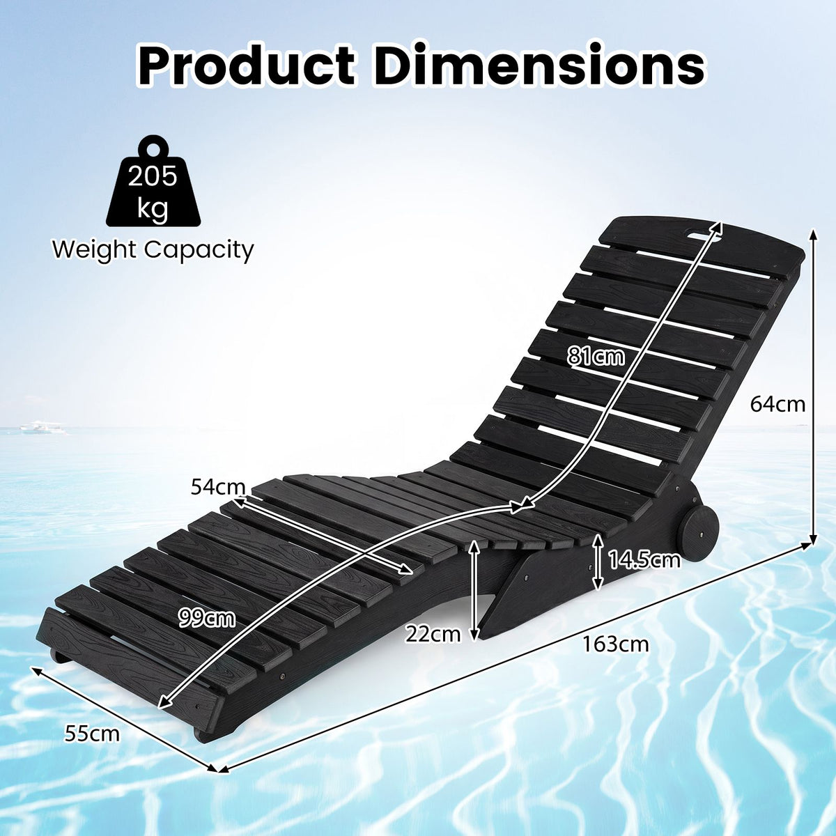 Ergonomic Pool Lounger with Wheels Anti-Float for Shallow Water Use