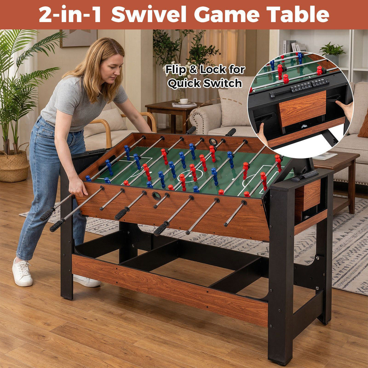 2-in-1 Foosball and Pool Combo with Metal Frame and Game Accessory Pack